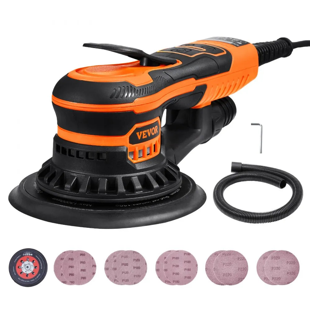 VEVOR Random Orbital Sander 6'' Palm Sander 10 PCS Sandpapers 6 Variable Speed