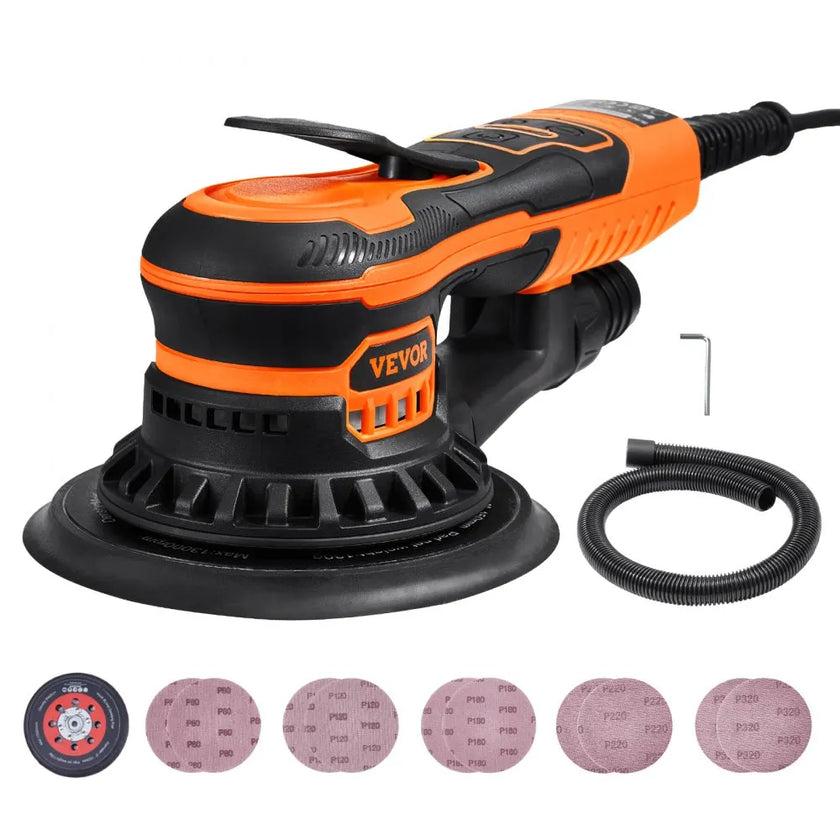 VEVOR Random Orbital Sander 6'' Palm Sander 10 PCS Sandpapers 6 Variable Speed