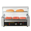 VEVOR Hot Dog Roller 5 Rollers 12 Hot Dogs Capacity, 750W Stainless Sausage Grill Cooker Machine with Dual Temp Control Glass Hood Acrylic Cover Bun Warmer Shelf Removable Oil Drip Tray ETL Certified