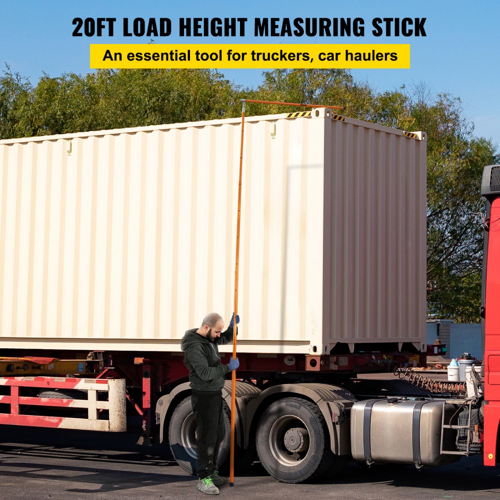 VEVOR Load Height Measuring Stick, 20 ft Sturdy Fiberglass Truck Height Stick with Adjustable Pole, Non-conductive Truck Height Measuring Stick with Carrying Bag, Height Stick for Trucks, Car Haulers