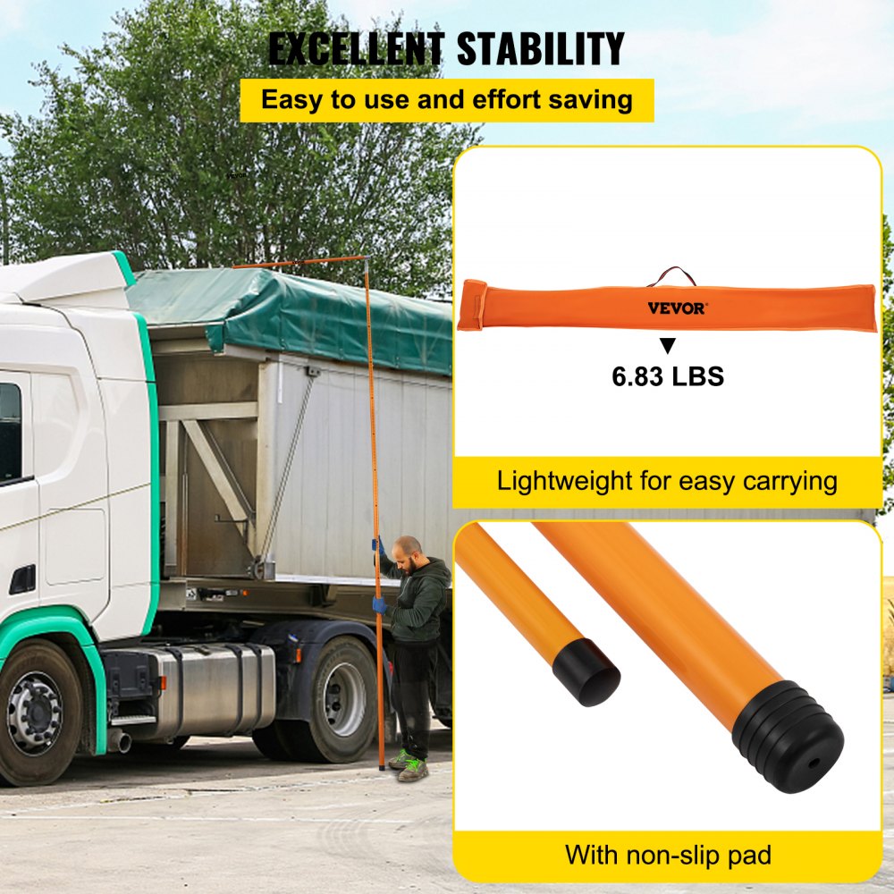 VEVOR Load Height Measuring Stick, 20 ft Sturdy Fiberglass Truck Height Stick with Adjustable Pole, Non-conductive Truck Height Measuring Stick with Carrying Bag, Height Stick for Trucks, Car Haulers