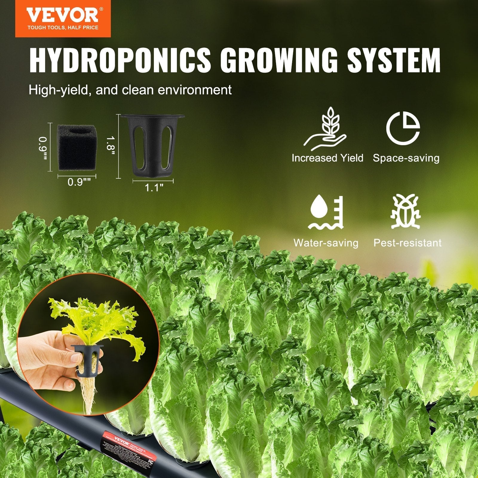 VEVOR Hydroponics Growing System, 108 Sites 3 Layers, Dark Grey PVC Pipes Hydroponic Grow Kit with Water Pump, Timer, Baskets and Sponges for Fruits, Vegetables, Herb
