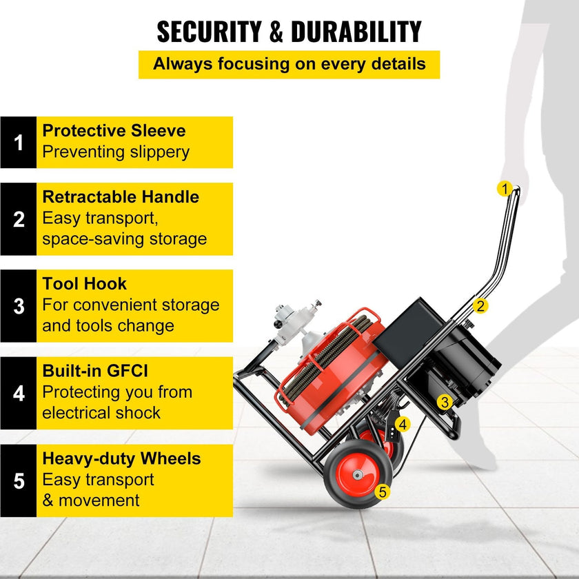 100' x 3/8'' Drain Cleaner 370W Drain Cleaning Machine Sewer Clog w/ Cutters 1700R/min