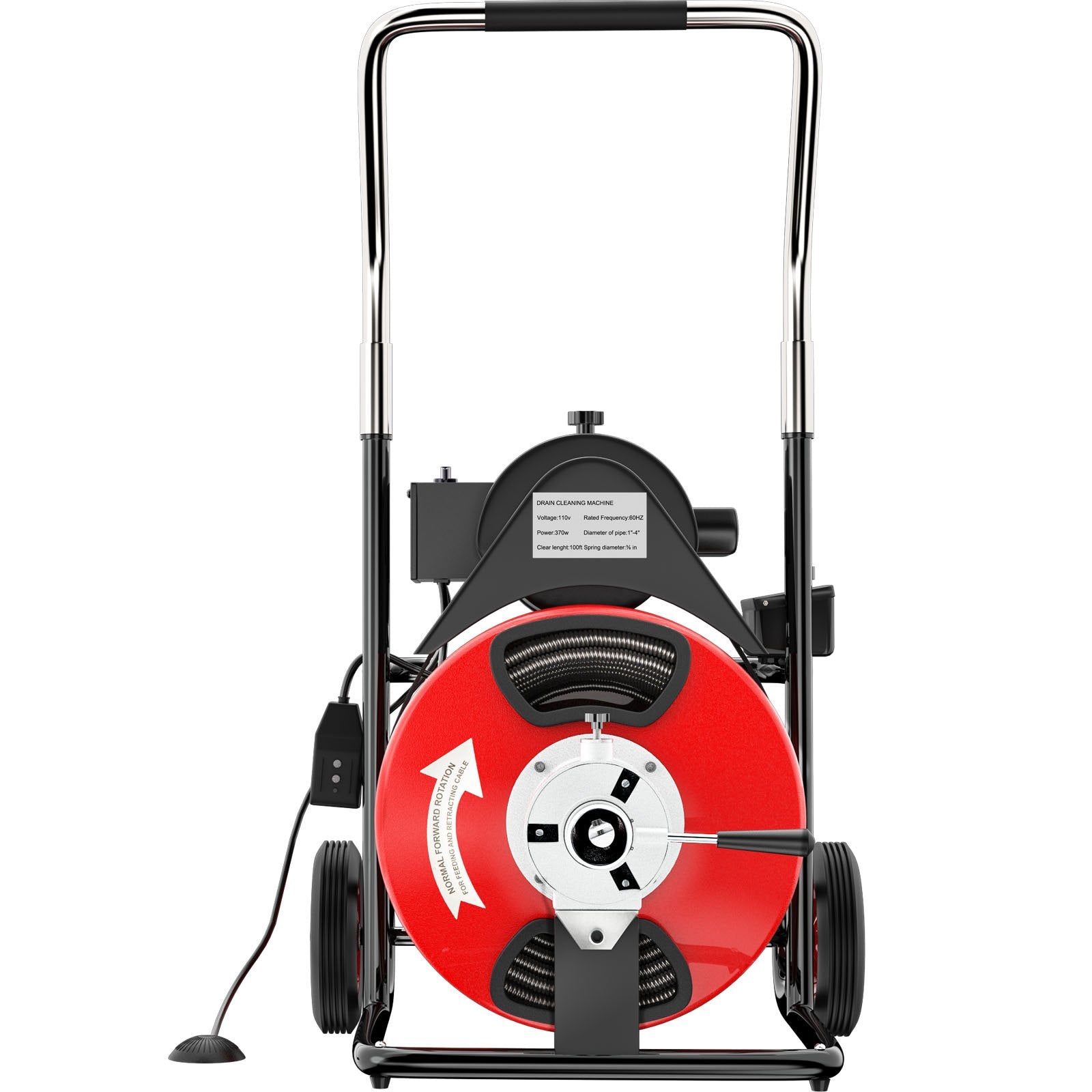 VEVOR 100Ft x 3/8Inch Drain Cleaner Machine fit 1 Inch (25mm) to 4 Inch(100mm) Pipes 370W Drain Cleaning Machine Portable Electric Drain Auger with Cutters Drain Auger Cleaner Plumbing Tool