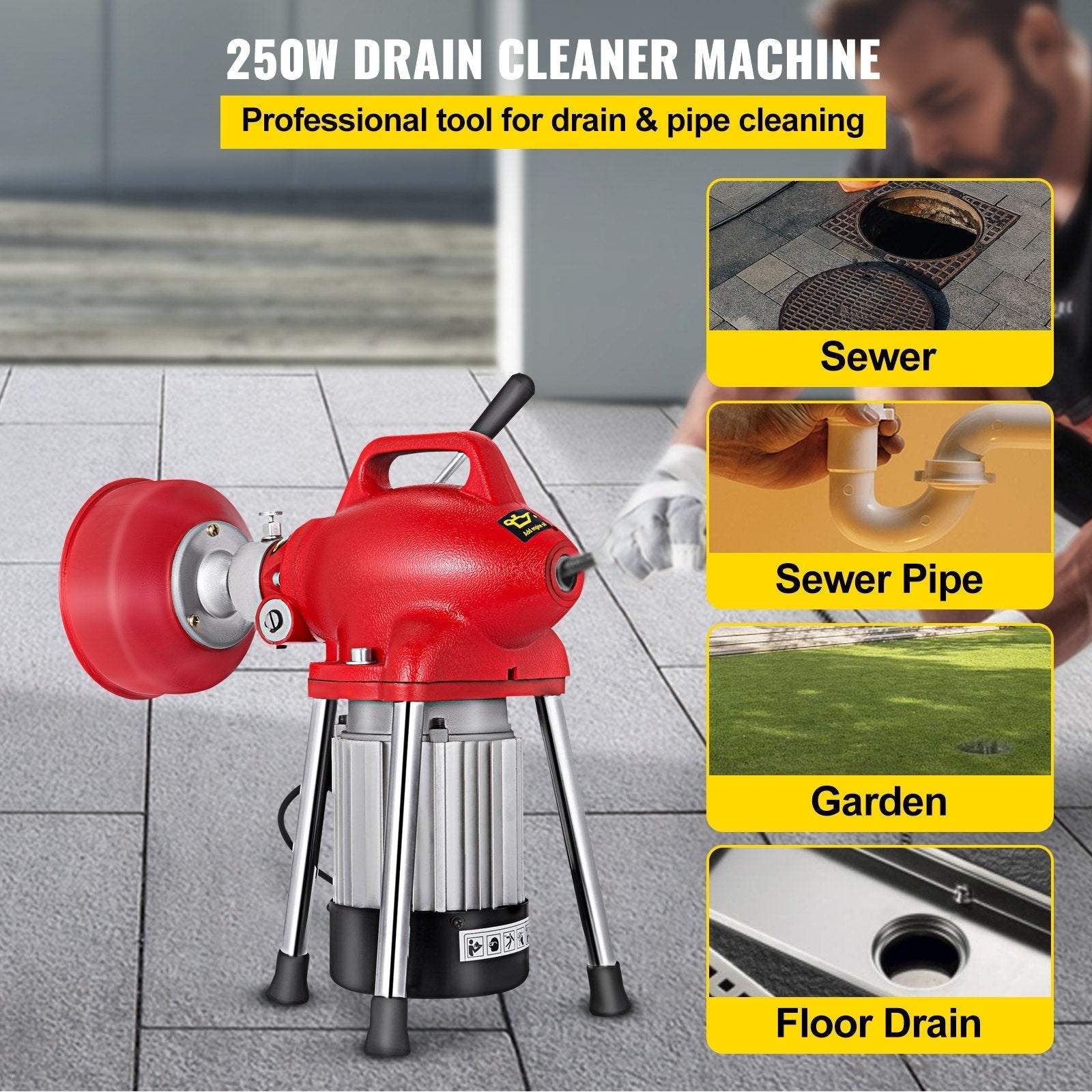 VEVOR Drain Cleaner Machine, 250W 2 Cables, Electric Drain Auger for 3/4\
