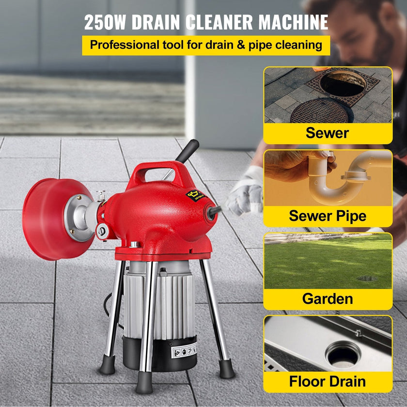 VEVOR Drain Cleaner Machine, 250W 2 Cables, Electric Drain Auger for 3/4\