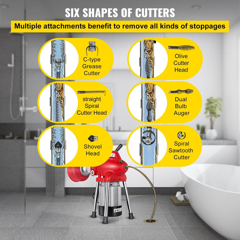 VEVOR Drain Cleaner Machine, 250W 2 Cables, Electric Drain Auger for 3/4\