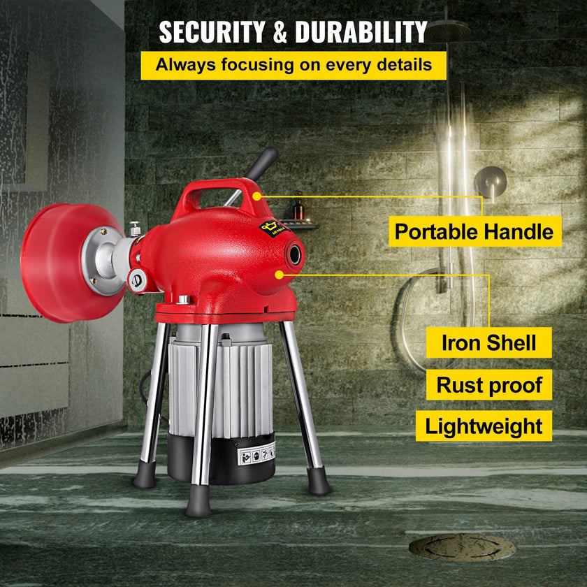 VEVOR Drain Cleaner Machine, 250W 2 Cables, Electric Drain Auger for 3/4\
