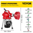VEVOR Drain Cleaner Machine, 250W 2 Cables, Electric Drain Auger for 3/4\