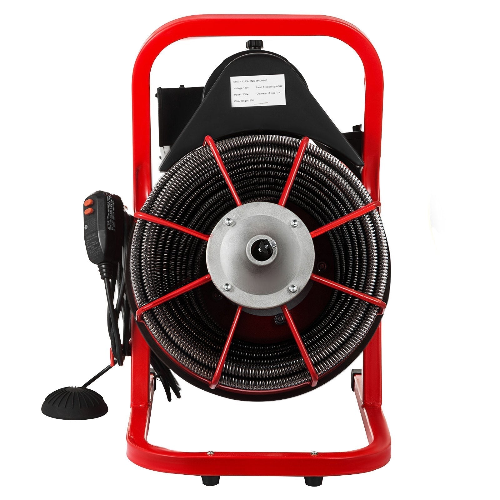 VEVOR 50 Ft x 1/2 Inch Drain Cleaner Machine Best fit 1”(25mm) to 4”(100mm) Pipes Drain Cleaning Machine Portable Drain Auger Cleaner with 4 Cutters Electric Drain Auger Plumbing Tool (50Ft x 1/2In)