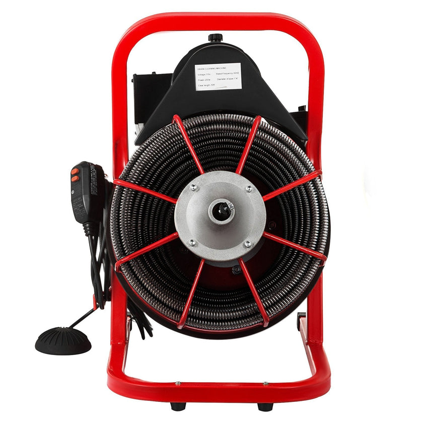 VEVOR 50 Ft x 1/2 Inch Drain Cleaner Machine Best fit 1”(25mm) to 4”(100mm) Pipes Drain Cleaning Machine Portable Drain Auger Cleaner with 4 Cutters Electric Drain Auger Plumbing Tool (50Ft x 1/2In)