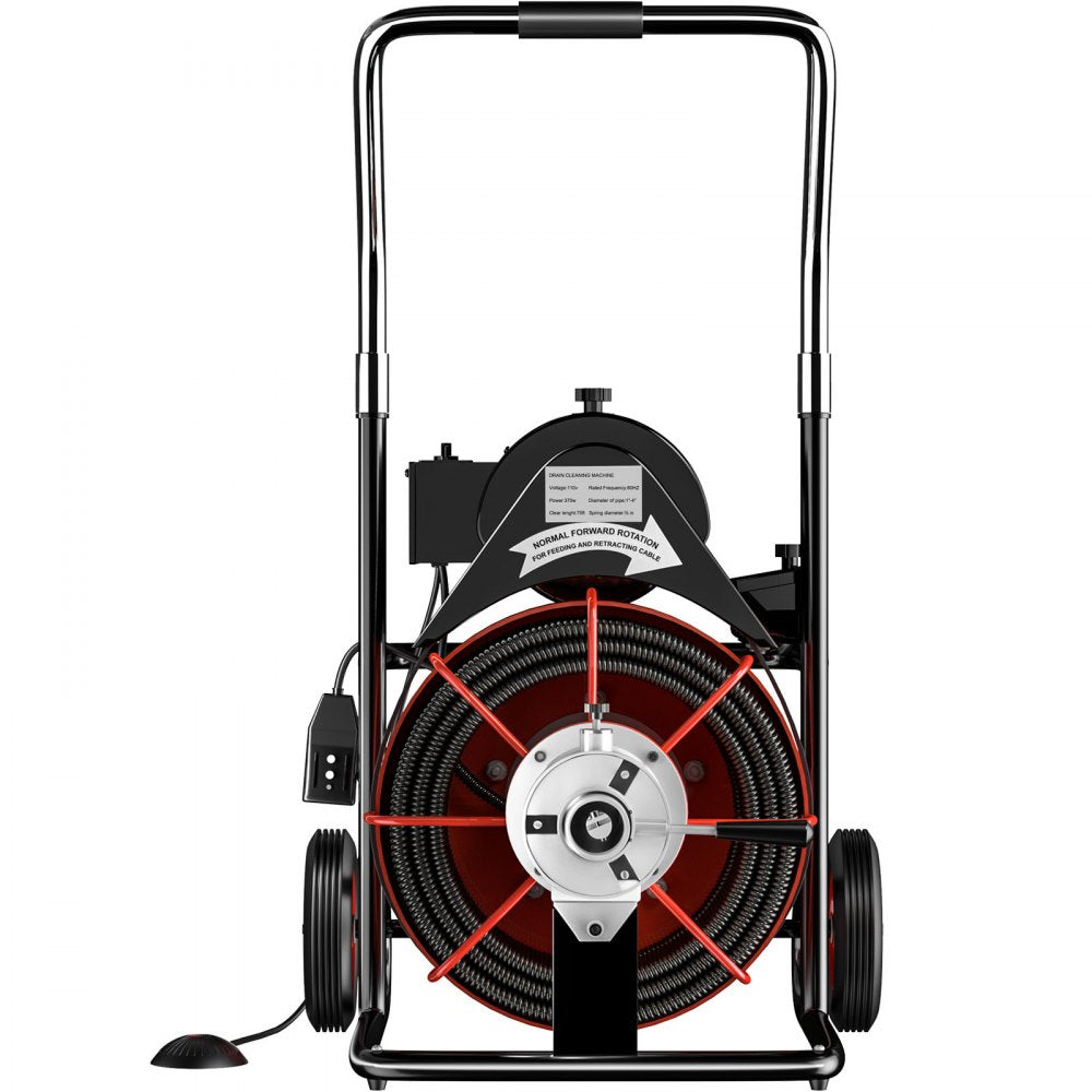 VEVOR 75 Ft x 3/8Inch Drain Cleaner Machine fit 1 Inch (25mm) to 4 Inch(100mm) Pipes 370W Open Drain Cleaning Machine Portable Electric Drain Auger with Cutters Glove Drain Auger Cleaner Sewer