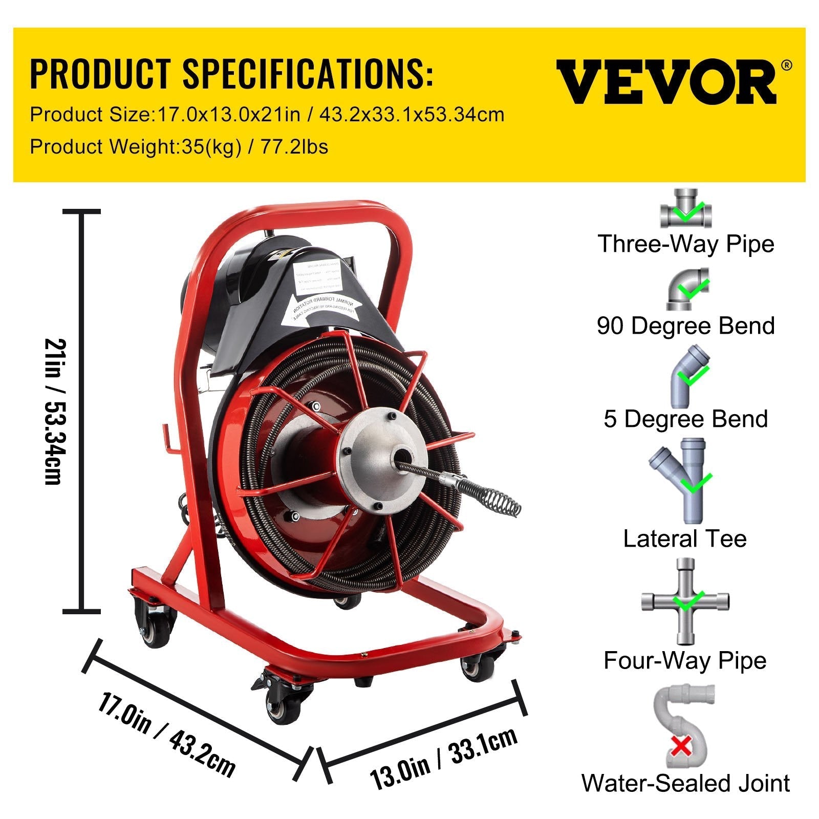 VEVOR Electric Drain Auger, 75\' x 3/8\