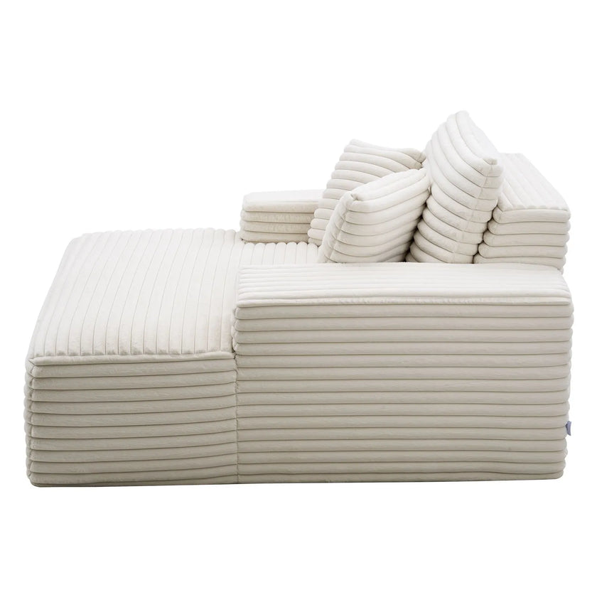 54-Inch Oversized Chaise Lounge Chair, Upholstered Boneless Reading Chair with 3 Pillows, Wide Armrests & Side Pockets, Cream