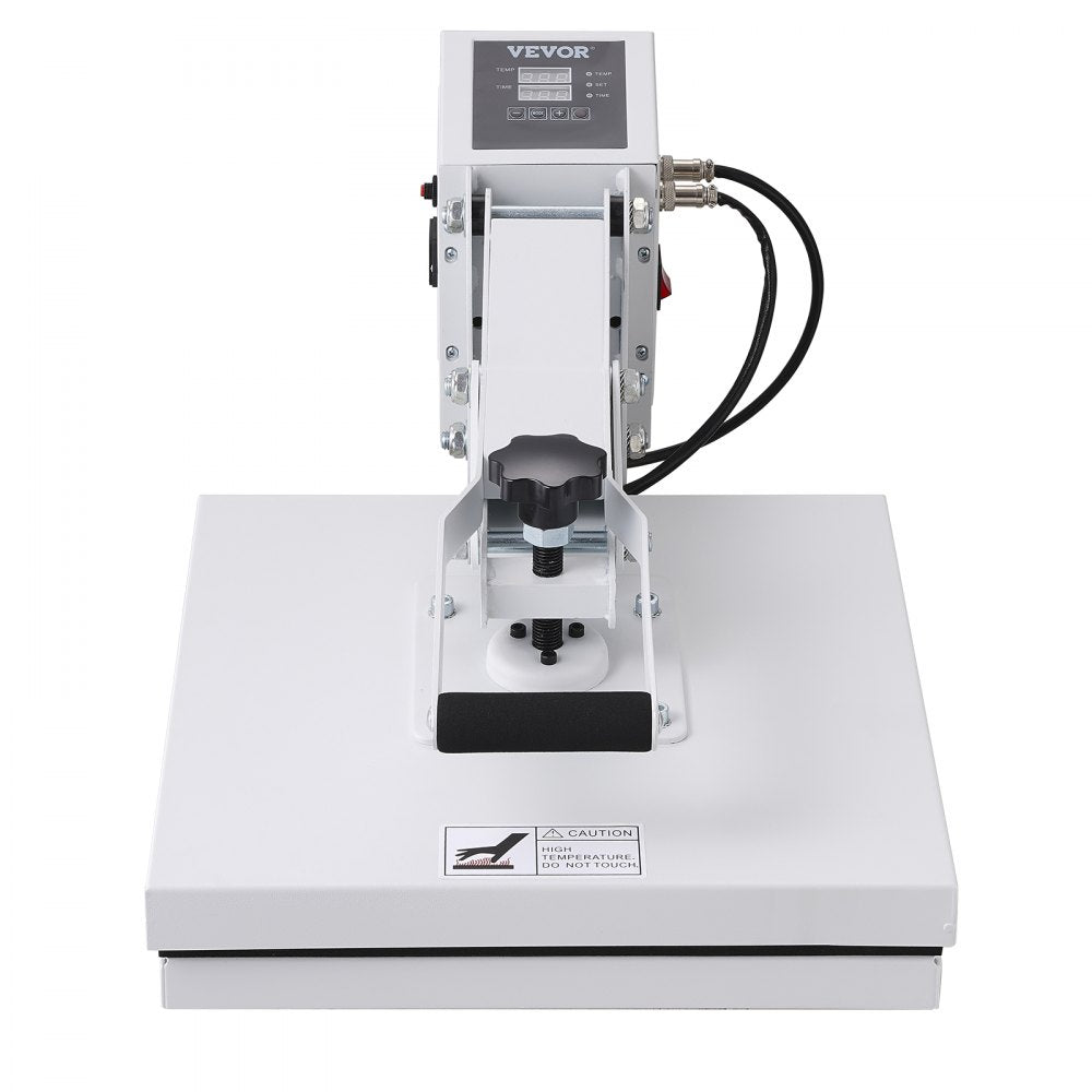 VEVOR Heat Press Machine, 15x15in / 38x38cm, Clamshell Sublimation Transfer Printer with Teflon Coated, Digital Precise Heat Control, Silica-Gel Sponge Powerpress for T-Shirt Bag Pad, White