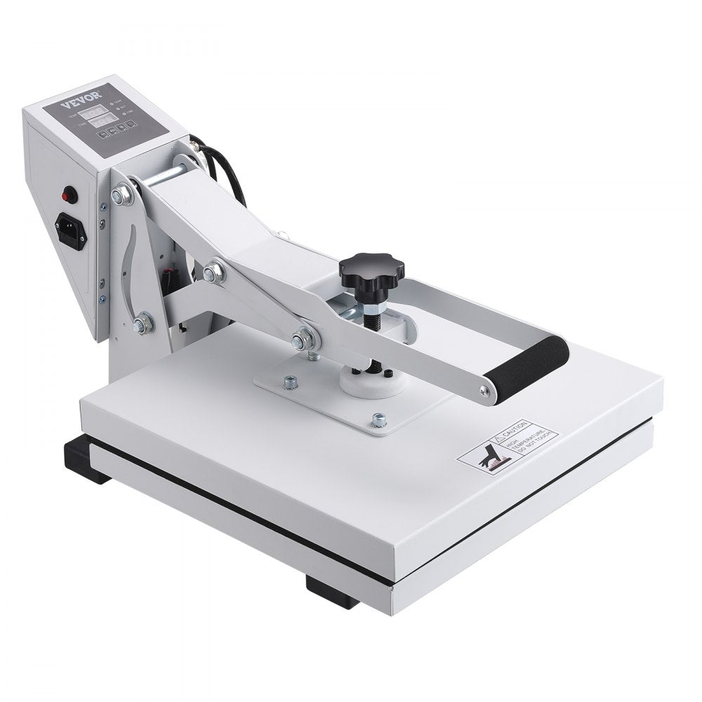VEVOR Heat Press Machine, 15x15in / 38x38cm, Clamshell Sublimation Transfer Printer with Teflon Coated, Digital Precise Heat Control, Silica-Gel Sponge Powerpress for T-Shirt Bag Pad, White