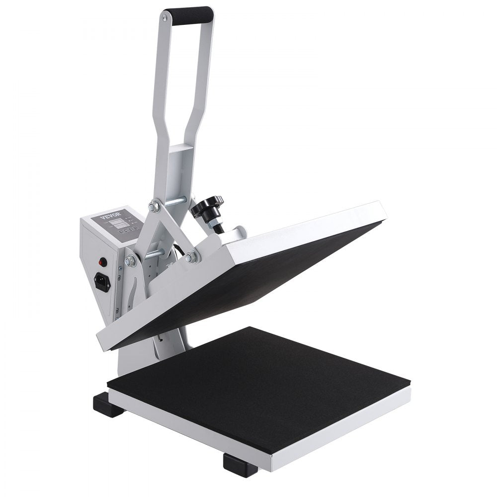 VEVOR Heat Press Machine, 15x15in / 38x38cm, Clamshell Sublimation Transfer Printer with Teflon Coated, Digital Precise Heat Control, Silica-Gel Sponge Powerpress for T-Shirt Bag Pad, White