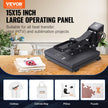 VEVOR Heat Press Machine, 15x15in / 38x38cm, Clamshell Sublimation Transfer Printer with Teflon Coated, Digital Precise Heat Control, Silica-Gel Sponge Powerpress for T-Shirt Bag Pad, Black