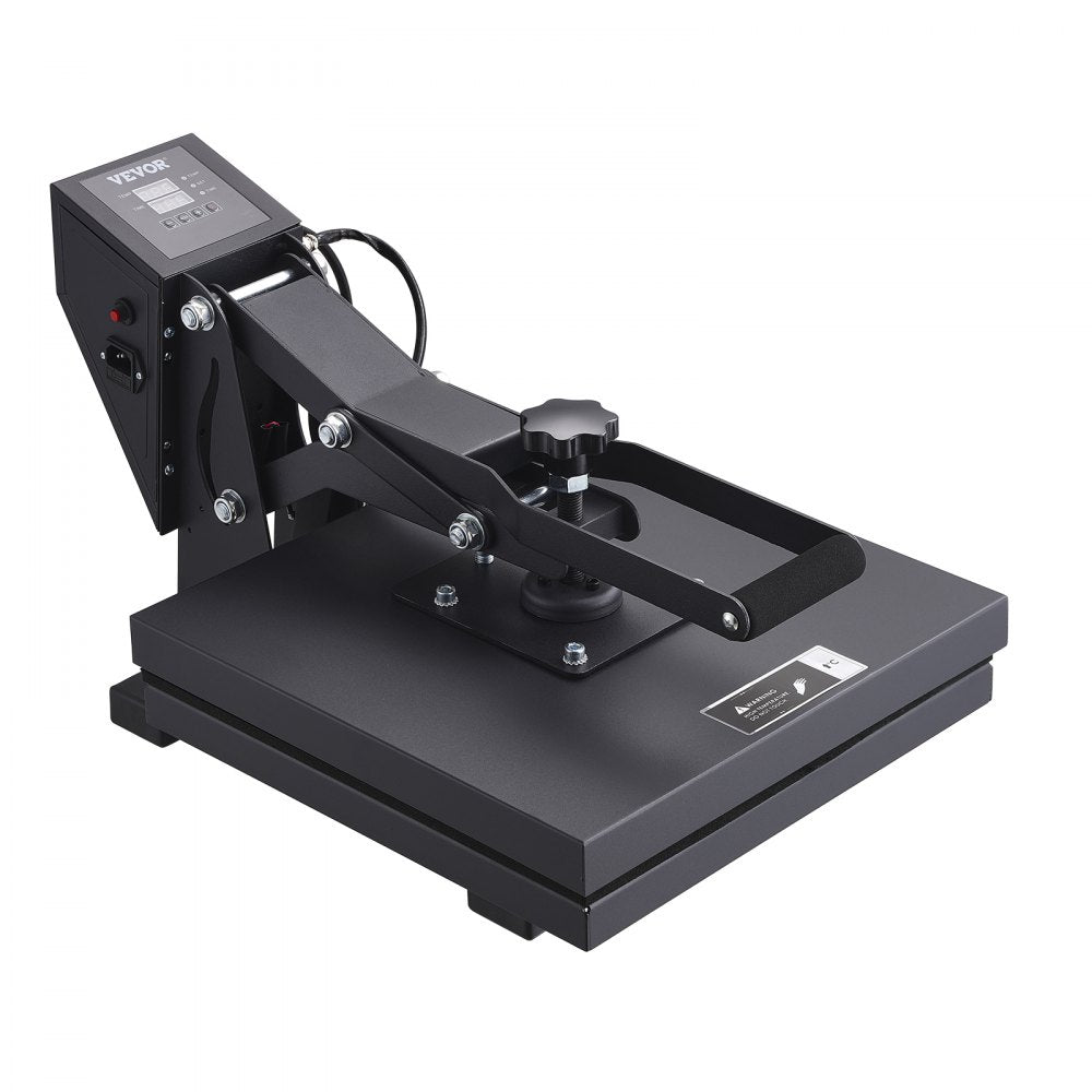 VEVOR Heat Press Machine, 15x15in / 38x38cm, Clamshell Sublimation Transfer Printer with Teflon Coated, Digital Precise Heat Control, Silica-Gel Sponge Powerpress for T-Shirt Bag Pad, Black