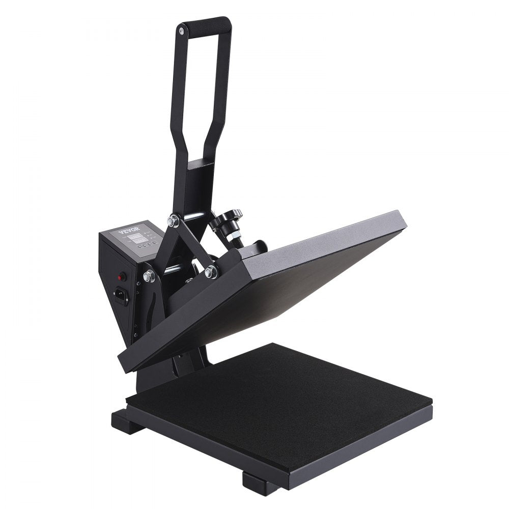 VEVOR Heat Press Machine, 15x15in / 38x38cm, Clamshell Sublimation Transfer Printer with Teflon Coated, Digital Precise Heat Control, Silica-Gel Sponge Powerpress for T-Shirt Bag Pad, Black