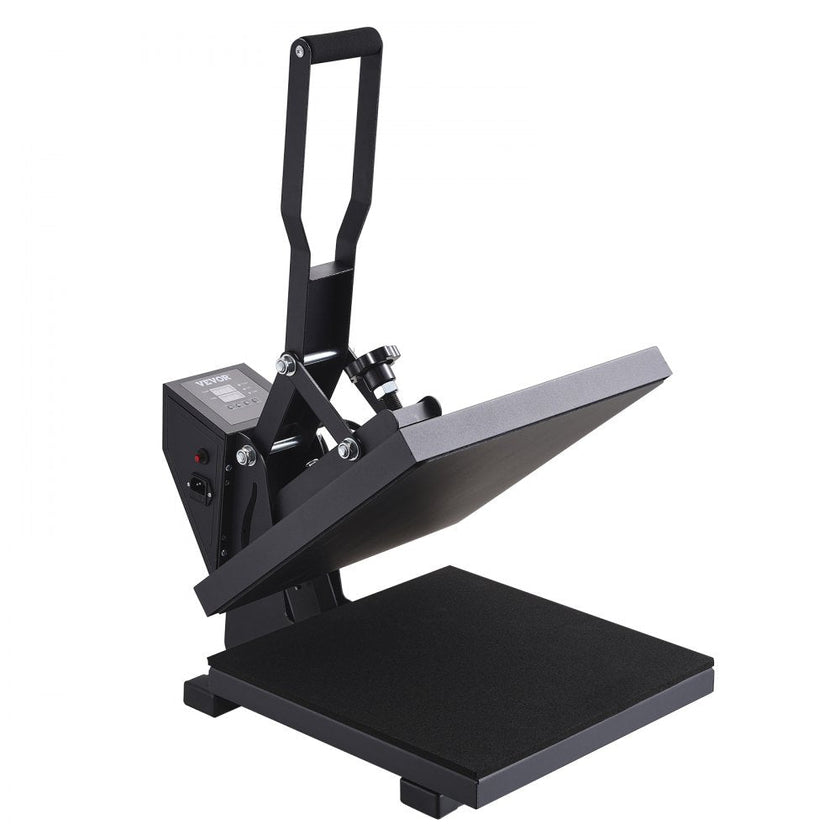 VEVOR Heat Press Machine, 15x15in / 38x38cm, Clamshell Sublimation Transfer Printer with Teflon Coated, Digital Precise Heat Control, Silica-Gel Sponge Powerpress for T-Shirt Bag Pad, Black