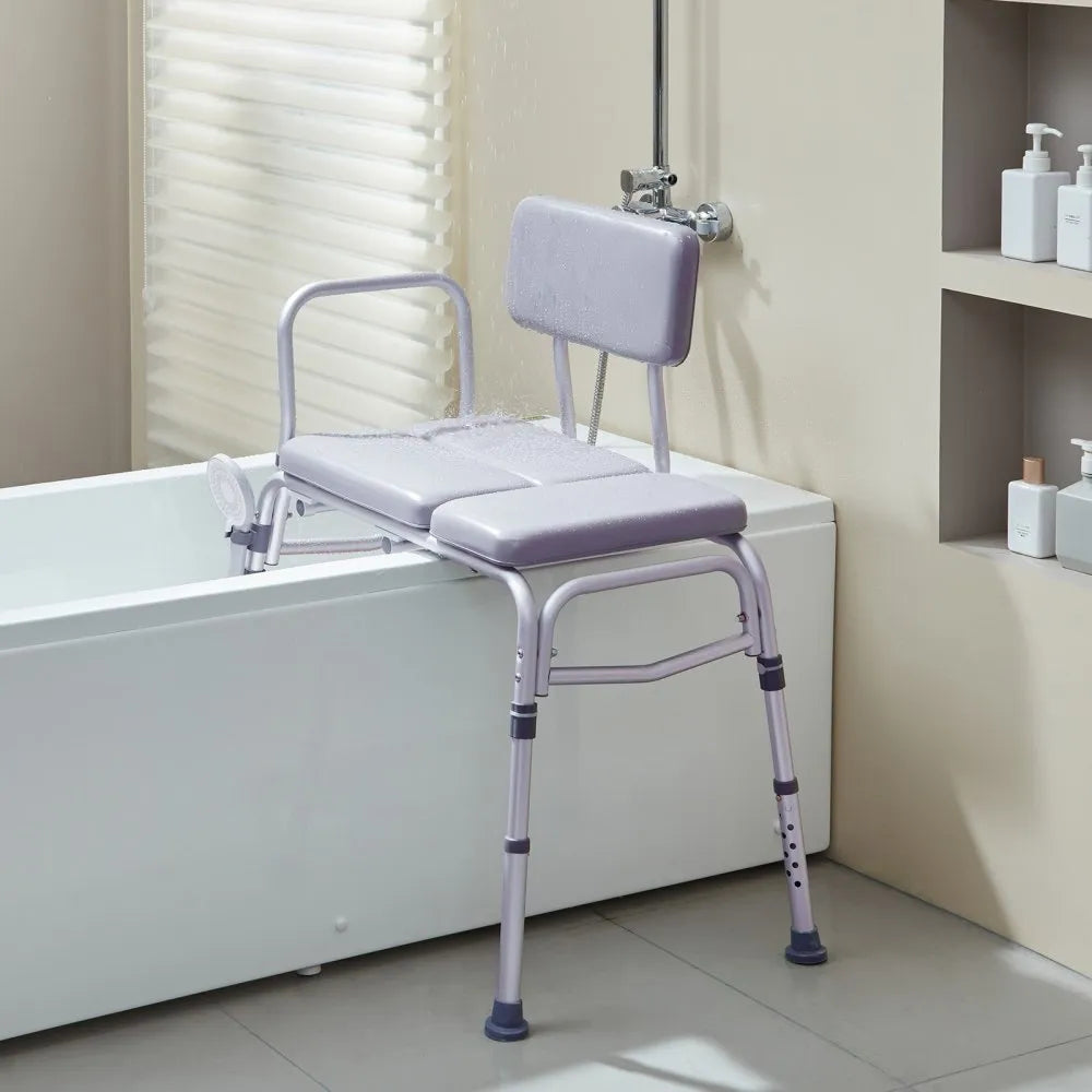 VEVOR Tub Transfer Bench for Bathtub 500lbs, Shower Seats for Adults, Lightweight Shower Bench for Elderly and Disabled with Padded Seat,  Non-Slip Bath Seats with Armrest and Reversible Backrest