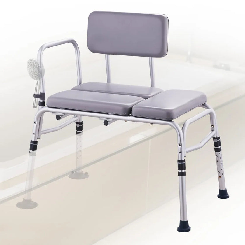 VEVOR Tub Transfer Bench for Bathtub 500lbs, Shower Seats for Adults, Lightweight Shower Bench for Elderly and Disabled with Padded Seat,  Non-Slip Bath Seats with Armrest and Reversible Backrest