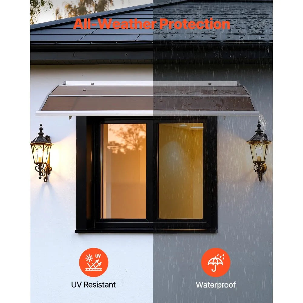 VEVOR Exterior Door & Window Awning, Polycarbonate, Brown