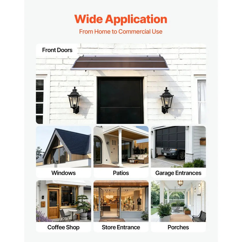 VEVOR Exterior Door & Window Awning, Polycarbonate, Brown