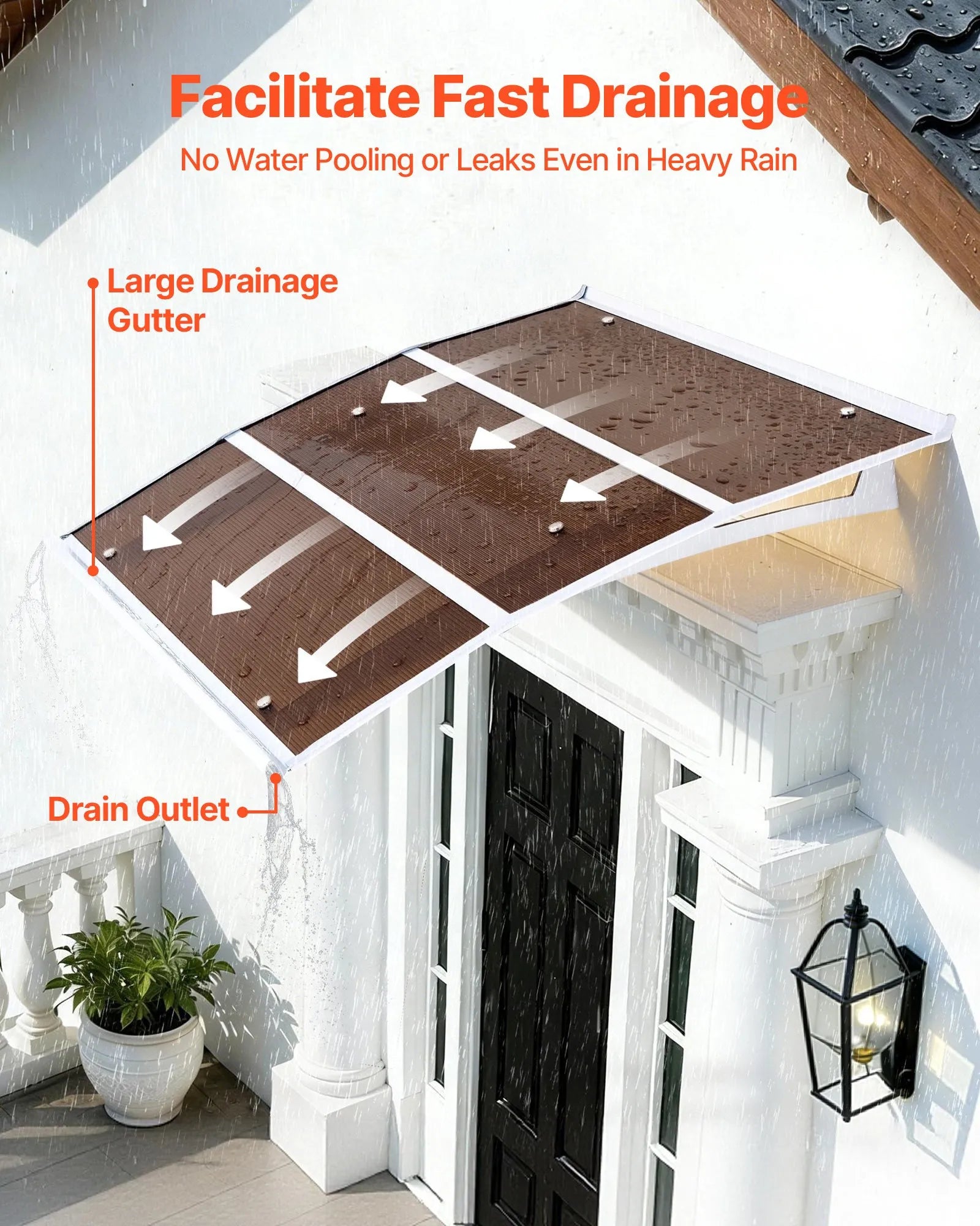 VEVOR Exterior Door & Window Awning, Polycarbonate, Brown