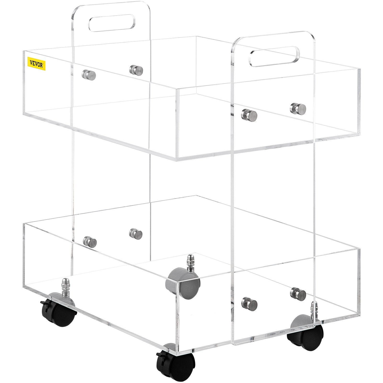 VEVOR Acrylic Cart, 2 Tier, 0.3 in Thickened Board, Holds Up to 66 lbs, Acrylic Side Table with Lockable Swivel Wheels, for Office School Home, 13.4