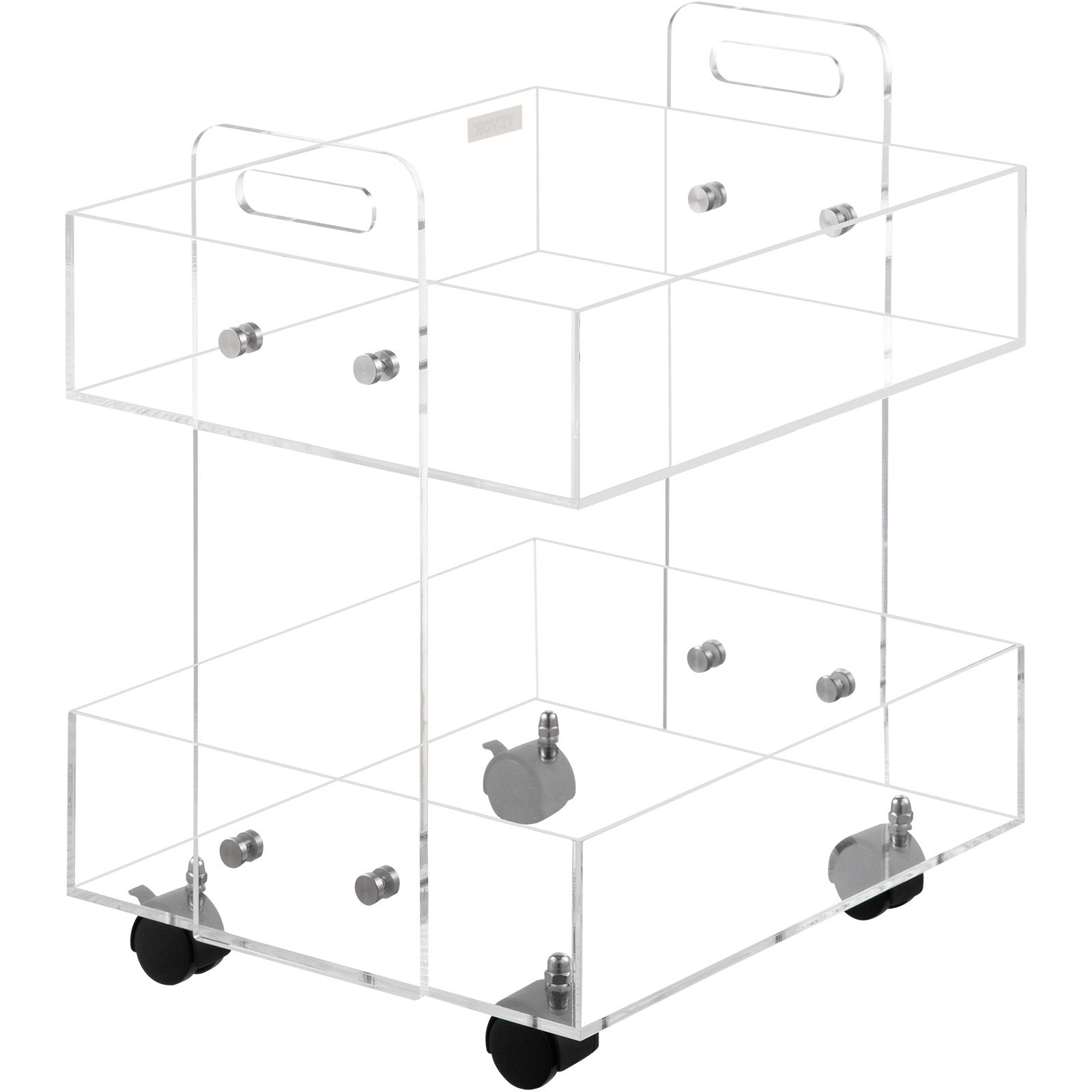 VEVOR Acrylic Cart, 2 Tier, 0.3 in Thickened Board, Holds Up to 66 lbs, Acrylic Side Table with Lockable Swivel Wheels, for Office School Home, 13.4