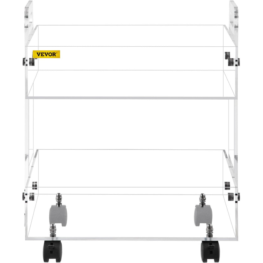 VEVOR Acrylic Cart, 2 Tier, 0.3 in Thickened Board, Holds Up to 66 lbs, Acrylic Side Table with Lockable Swivel Wheels, for Office School Home, 13.4