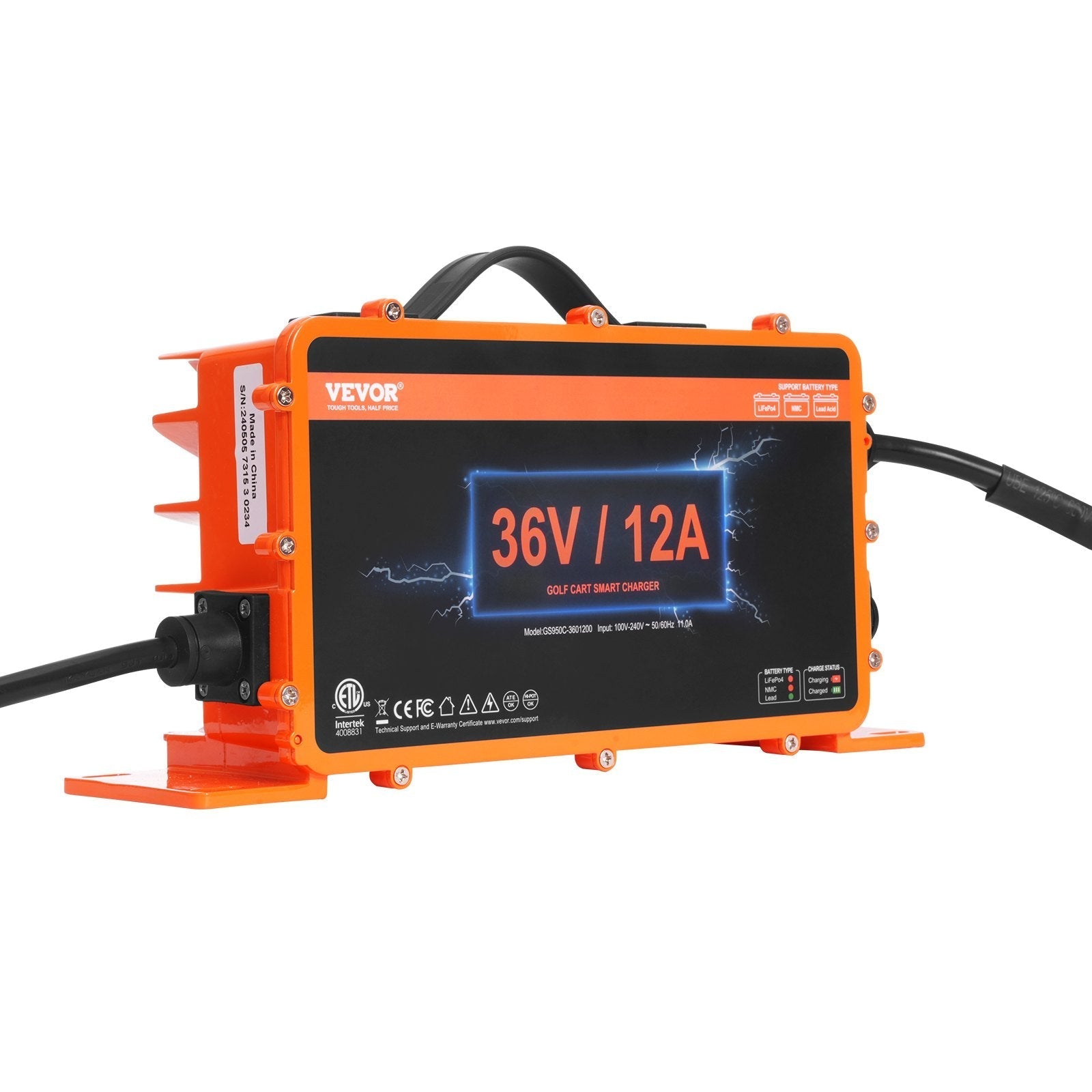 VEVOR 36 Volt 12 AMP Golf Cart Smart Battery Charger for EZGO D-Style IP67 ETL