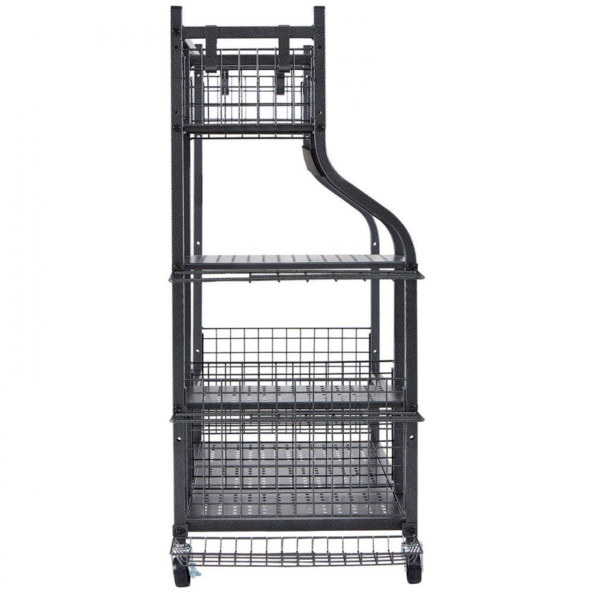 VEVOR Golf Storage Garage Organizer, 2 Golf Bag Stand Holder and Other Sports Equipment Storage Rack, Rolling Ball Cart on Wheels, Outdoor Sport Gear and Toy Storage with Baskets & Hooks, Steel, Black