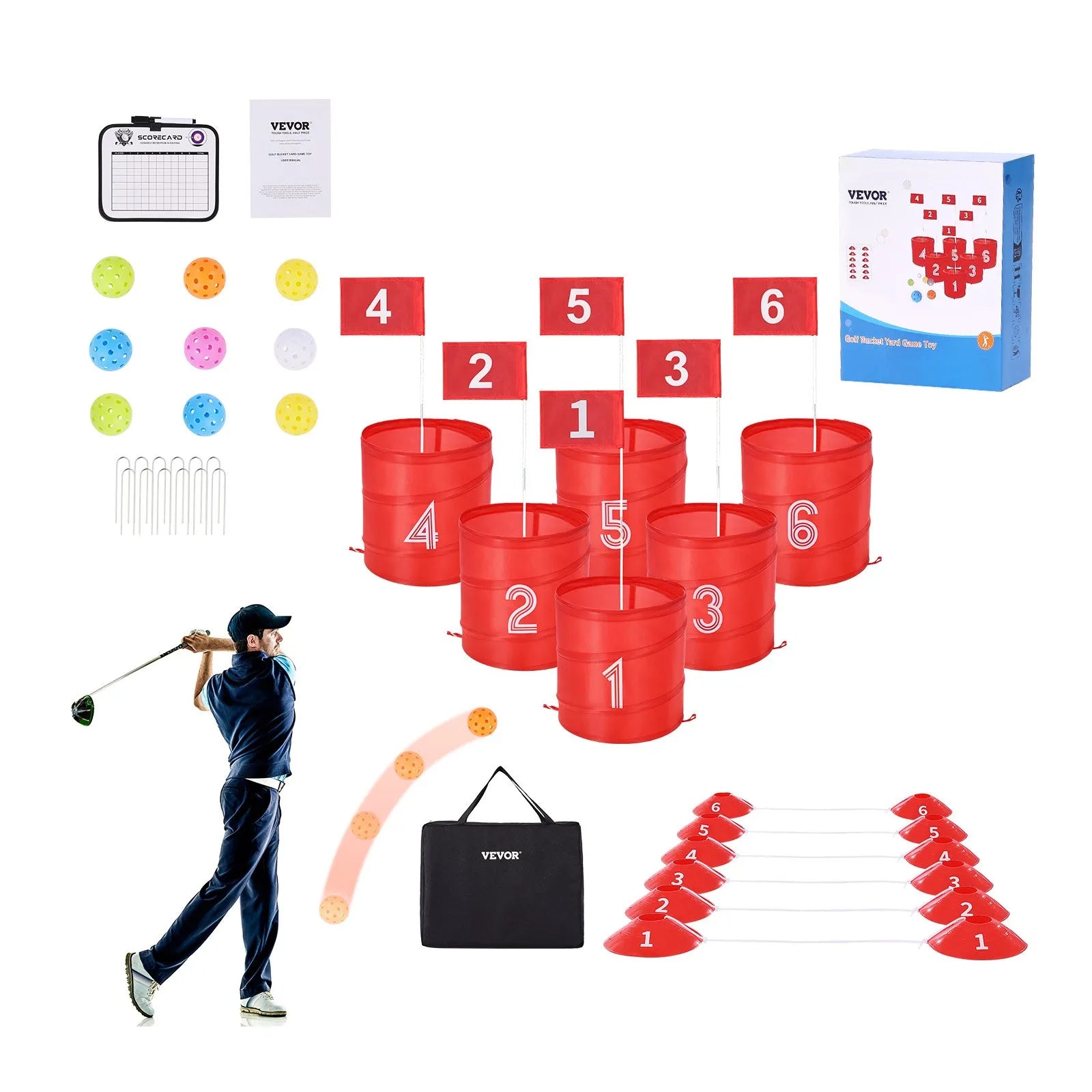 VEVOR Backyard Golf Game 6 Hole Portable Bucket Golf Game for Kids and Adults
