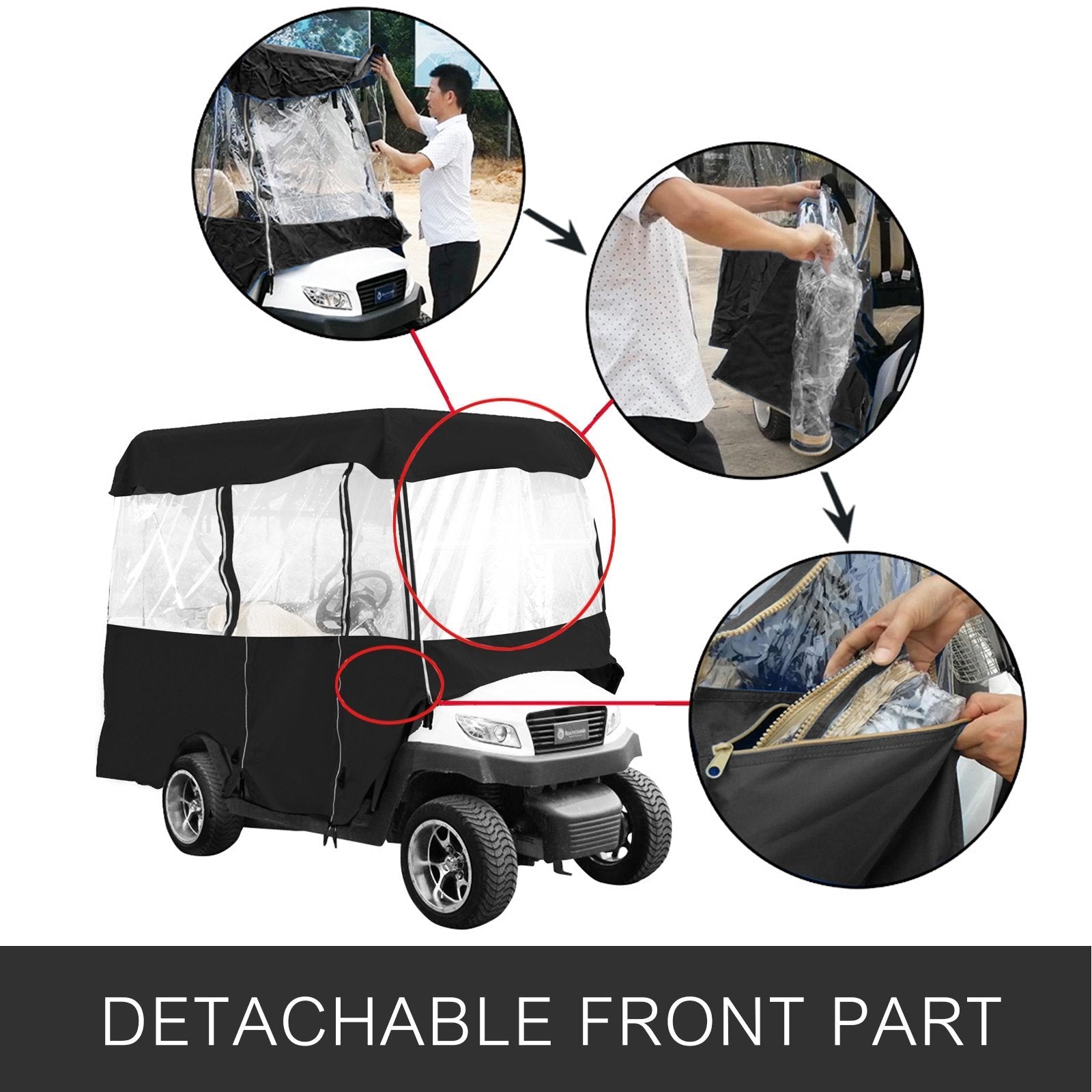 VEVOR Black Golf Cart Covers Portable 4 Sided Transparent Golf Cart Waterproof Cover Golf Cart Seat Covers