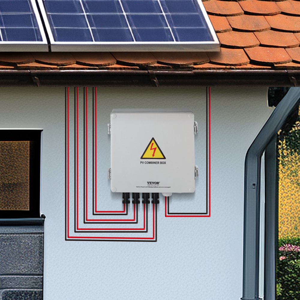 VEVOR Solar PV Combiner Box 4 String 10A for Solar Panel System ABS Case IP65