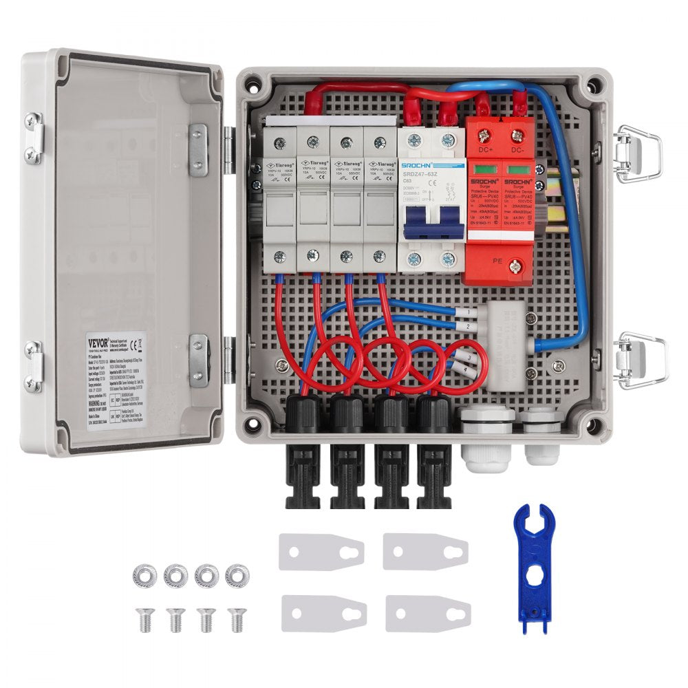 VEVOR Solar PV Combiner Box 4 String 10A for Solar Panel System ABS Case IP65