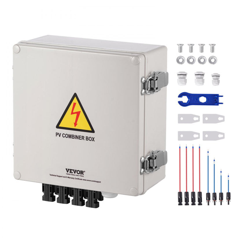 VEVOR Solar PV Combiner Box 4 String 10A for Solar Panel System ABS Case IP65