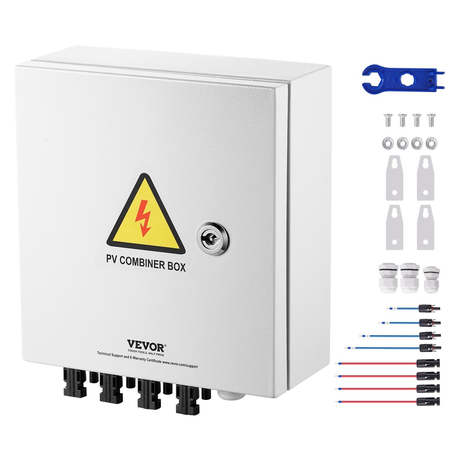 VEVOR Solar PV Combiner Box 4 String 15A for Solar Panel System Steel Case IP65