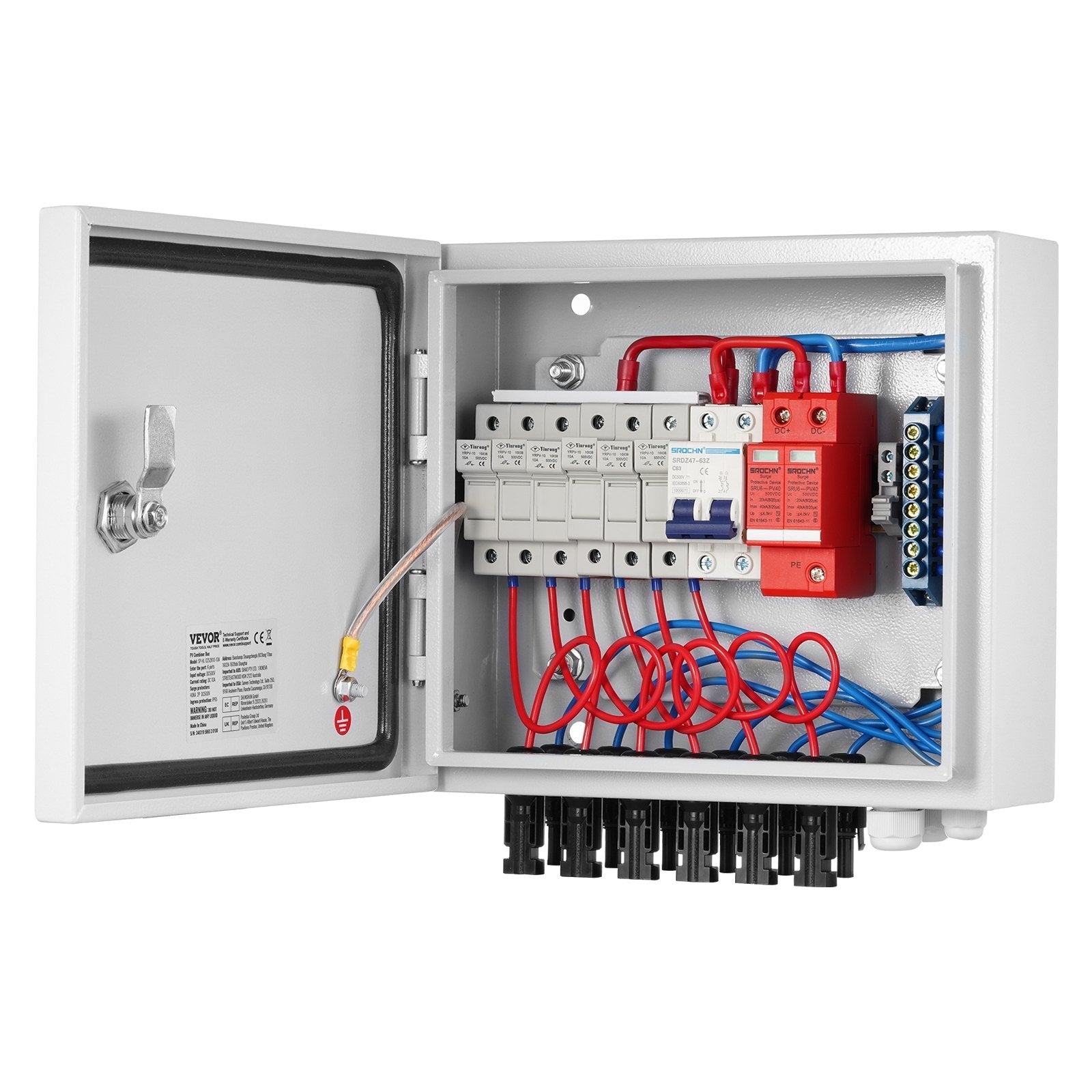 VEVOR Solar PV Combiner Box 6 String 10A for Solar Panel System Steel Case IP65