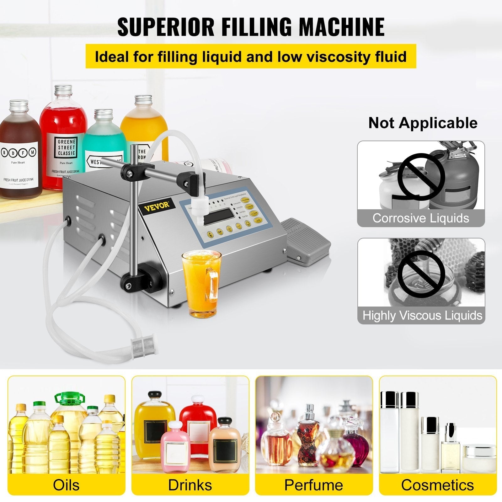 VEVOR Liquid Filling Machine Digital Control Pump Filling Machine GFK160 Bottle Filling Machine 2-3500ml Digital Filling