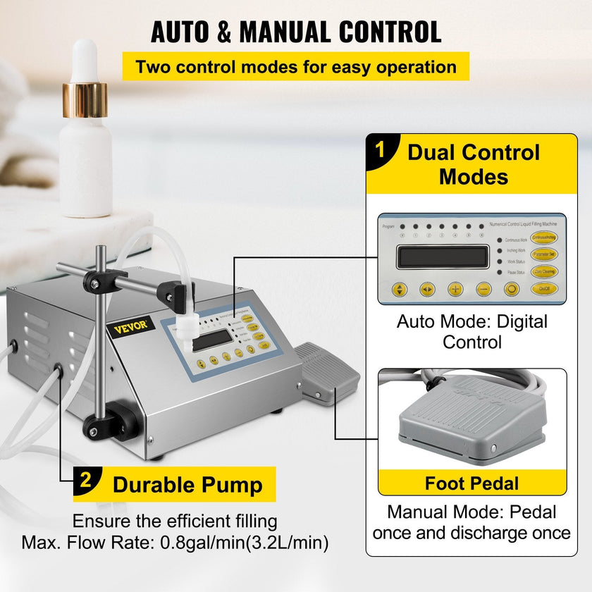 VEVOR Liquid Filling Machine Digital Control Pump Filling Machine GFK160 Bottle Filling Machine 2-3500ml Digital Filling