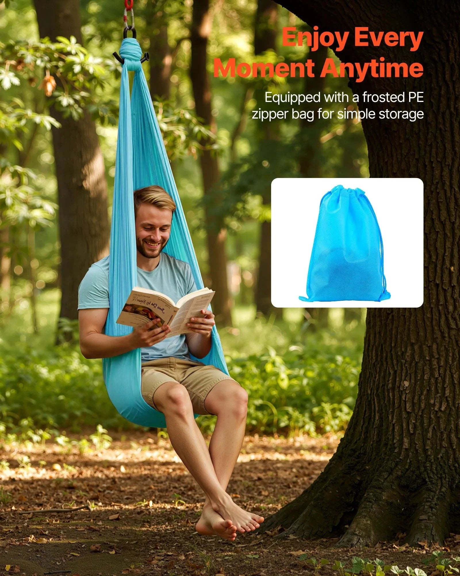 VEVOR Aerial Yoga Hammock, Maximum 300 lbs Load Aerial Silk, Yoga Swing with Nylon Fabric, Daisy Rope, PE Zipper Bag, Gymnastics Swings Suitable for Men and Women, Dual-Function Hammock & Swing