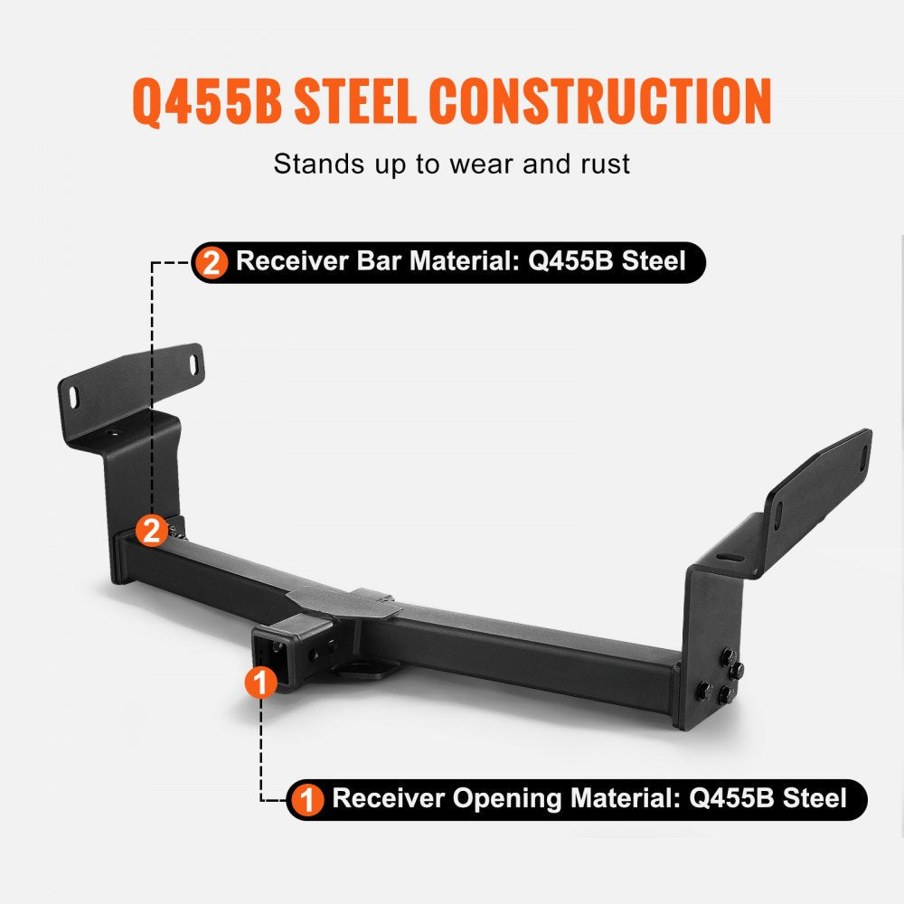 VEVOR Class 3 Trailer Hitch, 2-Inch Receiver, Q455B Steel Tube Frame, Compatible with 2019-2023 Toyota RAV4, 6000 lbs, Multi-Fit Hitch to Receive Ball Mount, Cargo Carrier, Bike Rack, Tow Hook, Black