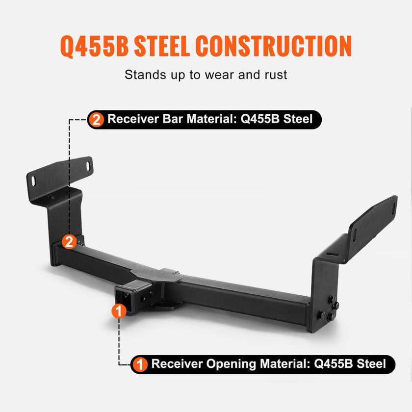 VEVOR Class 3 Trailer Hitch, 2-Inch Receiver, Q455B Steel Tube Frame, Compatible with 2019-2023 Toyota RAV4, 6000 lbs, Multi-Fit Hitch to Receive Ball Mount, Cargo Carrier, Bike Rack, Tow Hook, Black