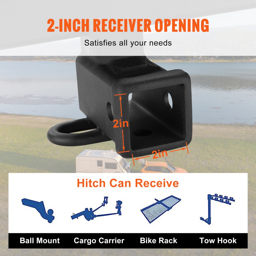 VEVOR Class 3 Trailer Hitch, 2-Inch Receiver, Q455B Steel Tube Frame, Compatible with 2020-2023 Toyota Highlander, Multi-Fit Hitch to Receive Ball Mount, Cargo Carrier, Bike Rack, and Tow Hook, Black