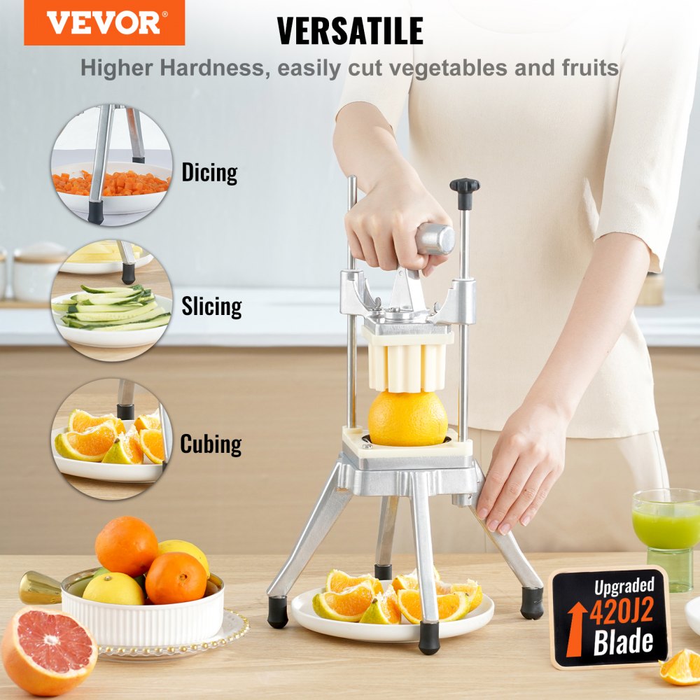 VEVOR Commercial Vegetable Fruit Chopper, Stainless Steel French Fry Cutter with 4 Blades 1/4