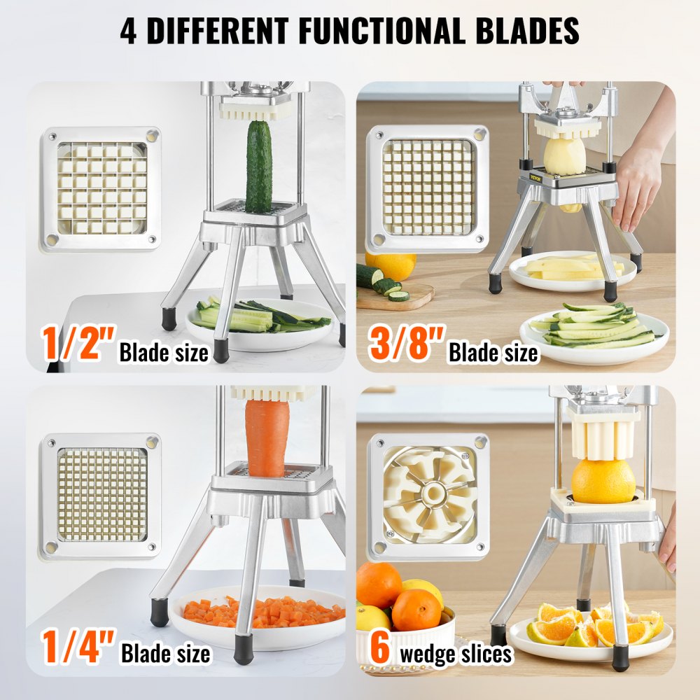 VEVOR Commercial Vegetable Fruit Chopper, Stainless Steel French Fry Cutter with 4 Blades 1/4